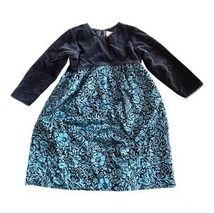 Hanna Andersson Black & Blue Velvet Lace Trimmed Floral Skirt Holiday Dress